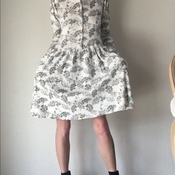 💐VTG 80s drop waist cotton floral dress - Picture 3 of 11